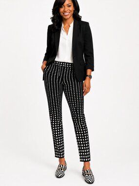 Joseph Ribkoff Check Ankle Pants Black White Stretch Gold Zip 173824
